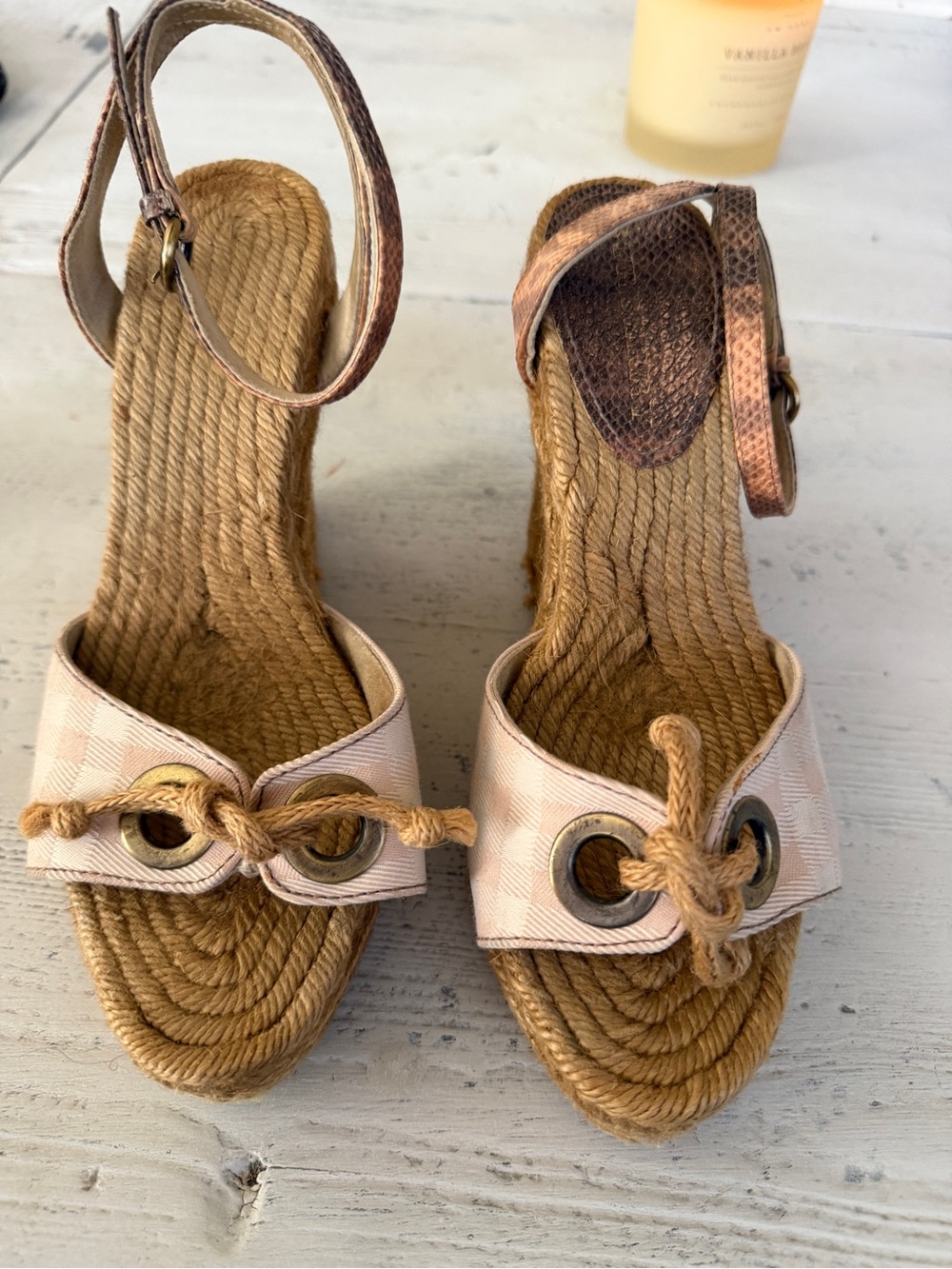 Burberry Pink Check Espadrille Wedge Sandals with Rope Detail